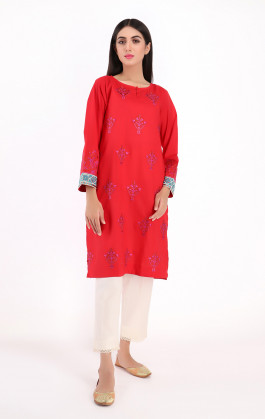 Red Dyed Embroidered Kurti